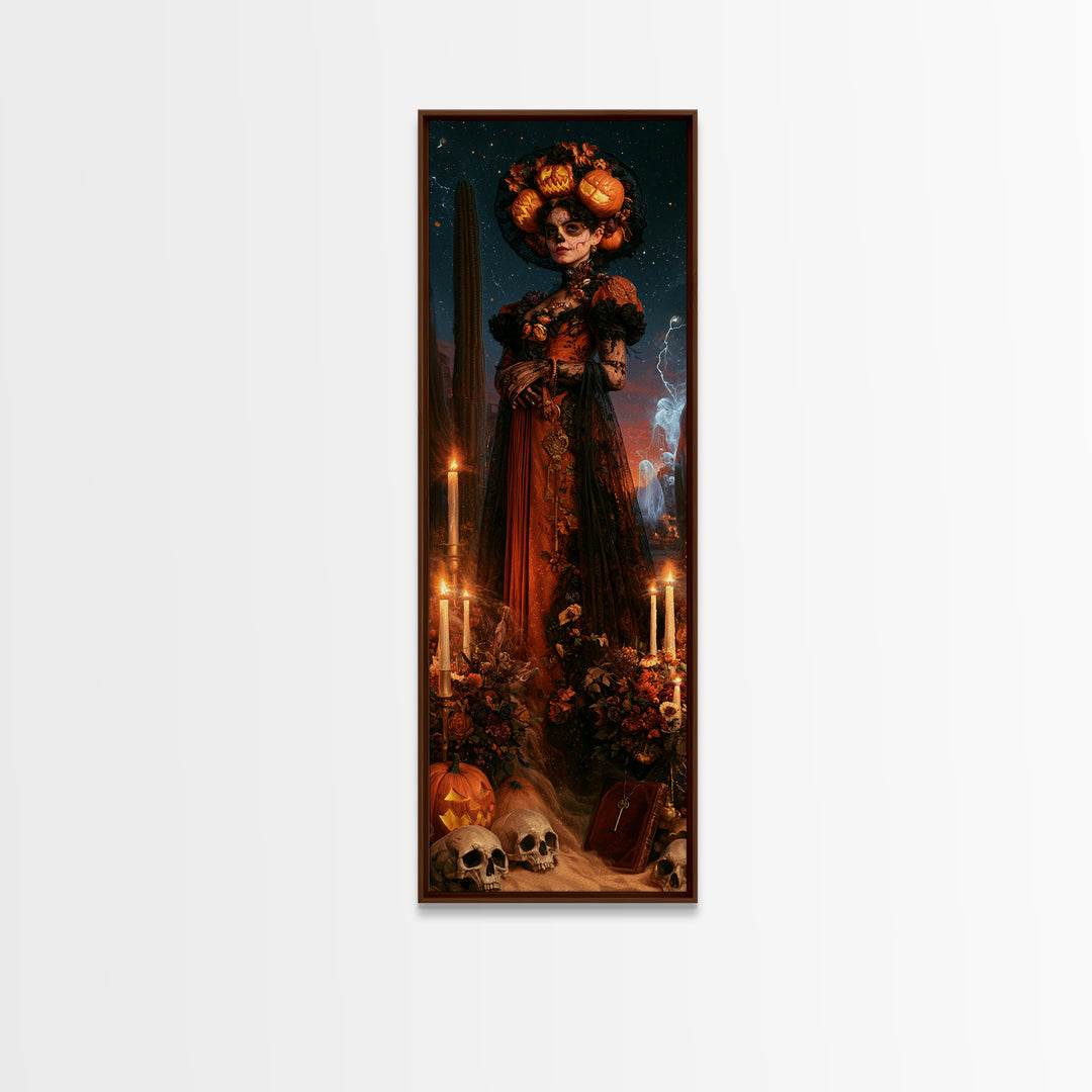 Desert Halloween, Dark Academia Wall Art, Tall Narrow Wall Art, Framed Canvas Print, Gothic Wall Decor, Halloween Portrait Art