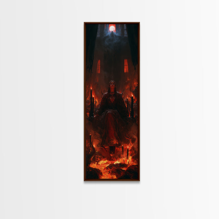 The Volcanic Demon Festival, Victorian Horror Portrait, Tall Narrow Wall Art, Framed Canvas Print, Gothic Wall Decor, Halloween Portrait Art