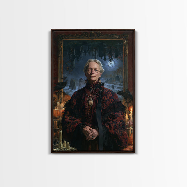 The Upside-Down Cemetery, Victorian Horror Portrait, Vertical Wall Art, Framed Canvas Print, Gothic Wall Decor, Halloween Portrait Art