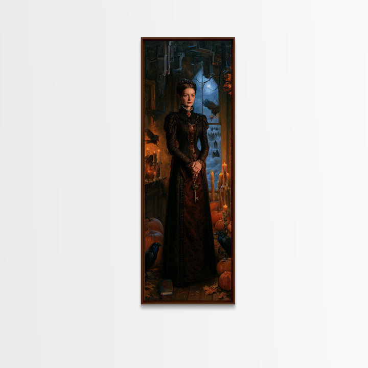 The Upside-Down Cemetery, Macabre Victorian Decor, Tall Narrow Wall Art, Framed Canvas Print, Gothic Wall Decor, Halloween Portrait Art