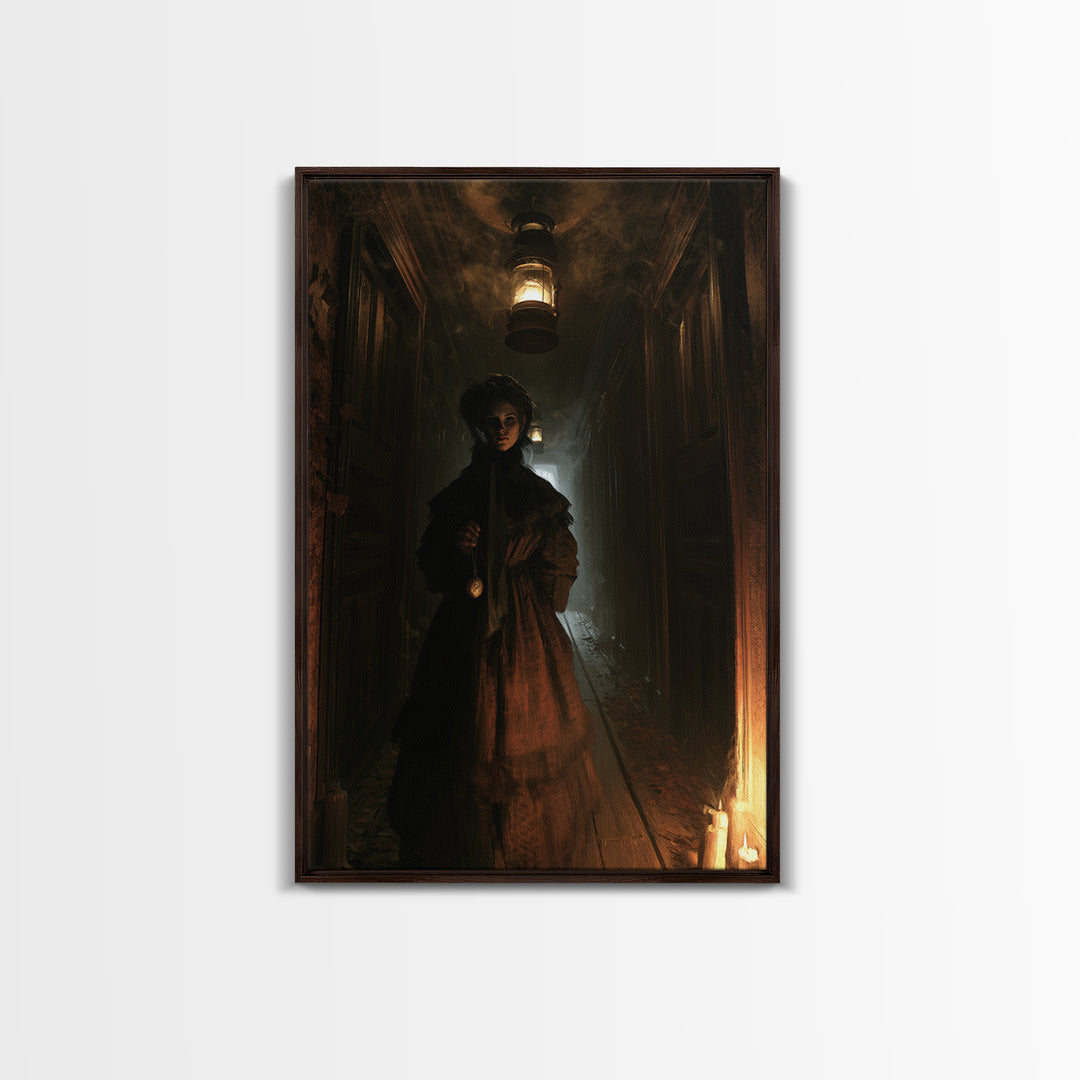 The Infinite Hallway, Dark Academia Wall Art, Vertical Wall Art, Canvas Print, Gothic Wall Decor, Halloween Portrait Art, Halloween Wall Art