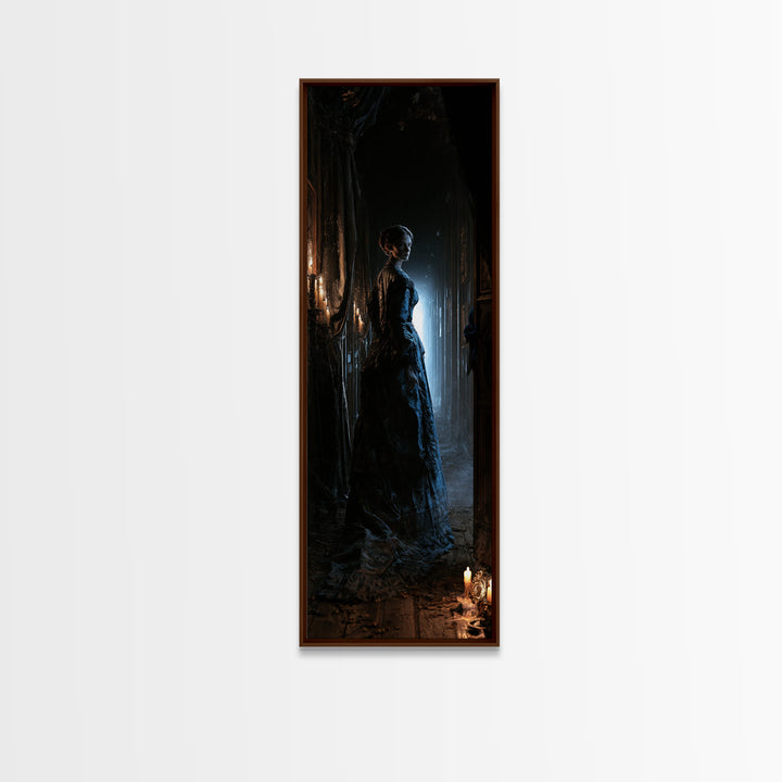 The Infinite Hallway, Dark Academia Wall Art, Tall Narrow Wall Art, Framed Canvas Print, Gothic Wall Decor, Halloween Portrait Art