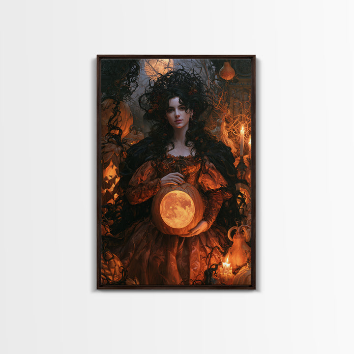 The Moon Inside A Pumpkin, Antique Gothic Portrait, Vertical Wall Art, Canvas Print, Gothic Wall Decor, Halloween Portrait Art