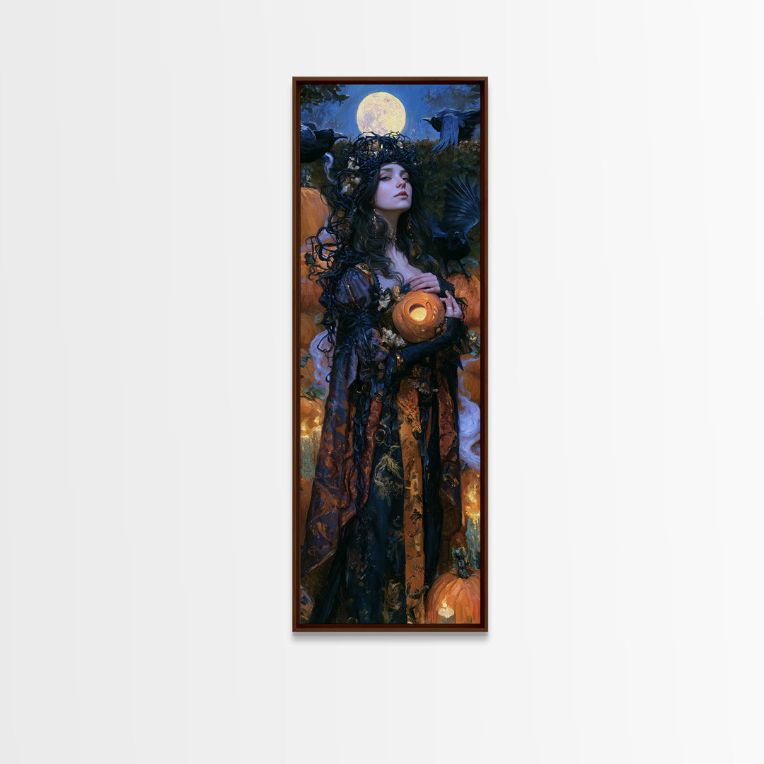 The Moon Inside A Pumpkin, Victorian Horror Portrait, Tall Narrow Wall Art, Framed Canvas Print, Gothic Wall Decor, Halloween Portrait Art