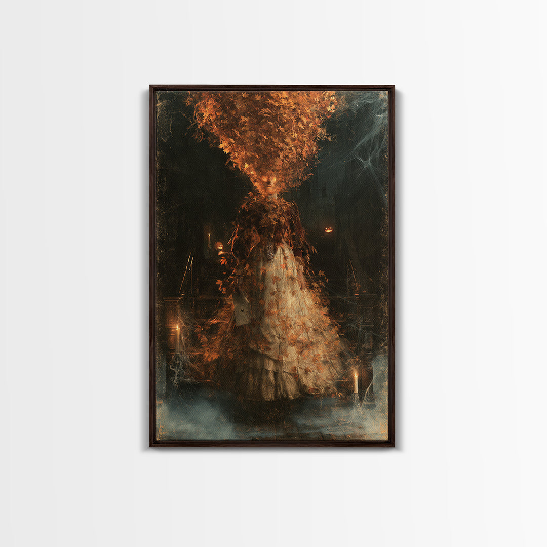The Autumn-Leaf Ghost, Victorian Gothic Art, Vertical Wall Art, Canvas Print, Gothic Wall Decor, Halloween Portrait Art, Macabre Wall Art