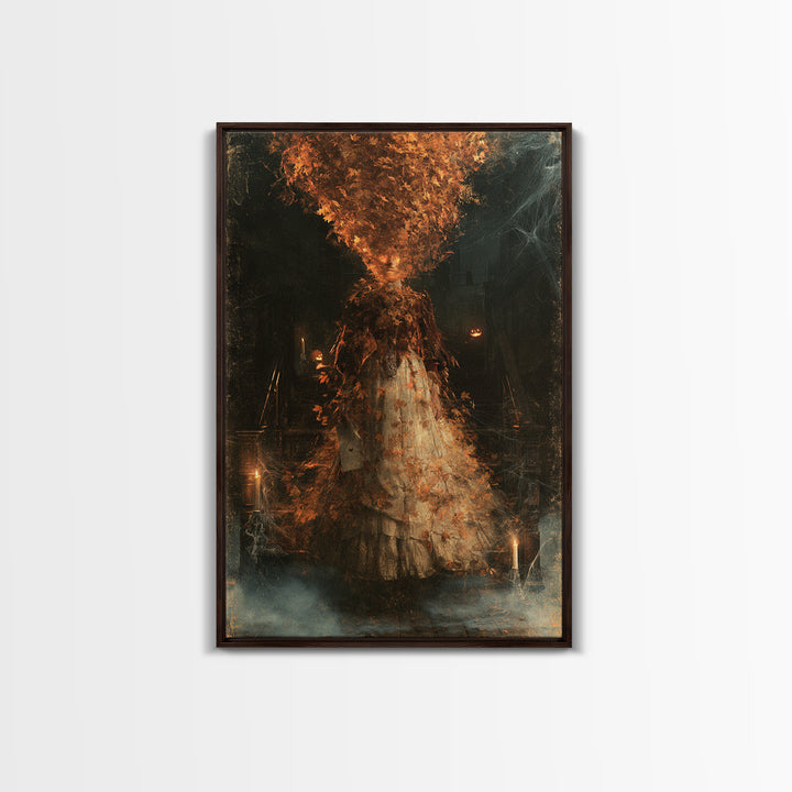 The Autumn-Leaf Ghost, Victorian Gothic Art, Vertical Wall Art, Canvas Print, Gothic Wall Decor, Halloween Portrait Art, Macabre Wall Art