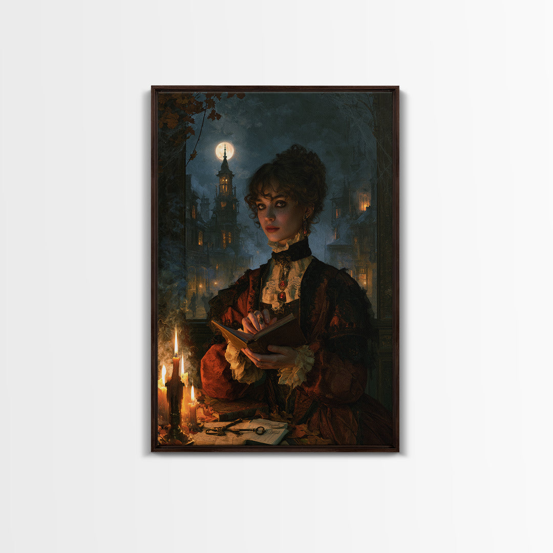 The Town Where Shadows Live, Victorian Horror Portrait, Vertical Wall Art, Canvas Print, Gothic Wall Decor, Halloween Portrait Art