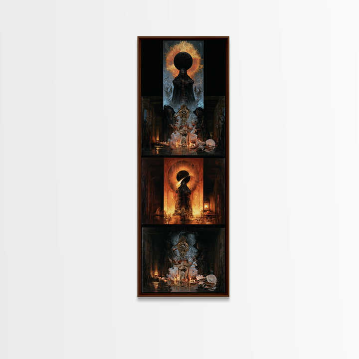 The Eclipse Summoning, Victorian Horror Portrait, Tall Narrow Wall Art, Framed Canvas Print, Gothic Wall Decor, Halloween Portrait Art
