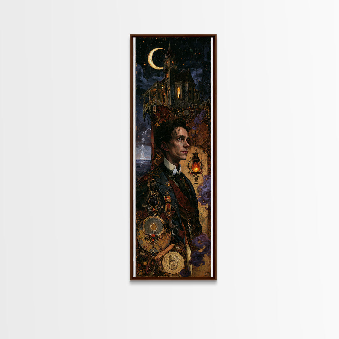 The Last House At The World'S Edge, Victorian Horror Portrait, Tall Narrow Wall Art, Framed Canvas Print, Gothic Wall Decor