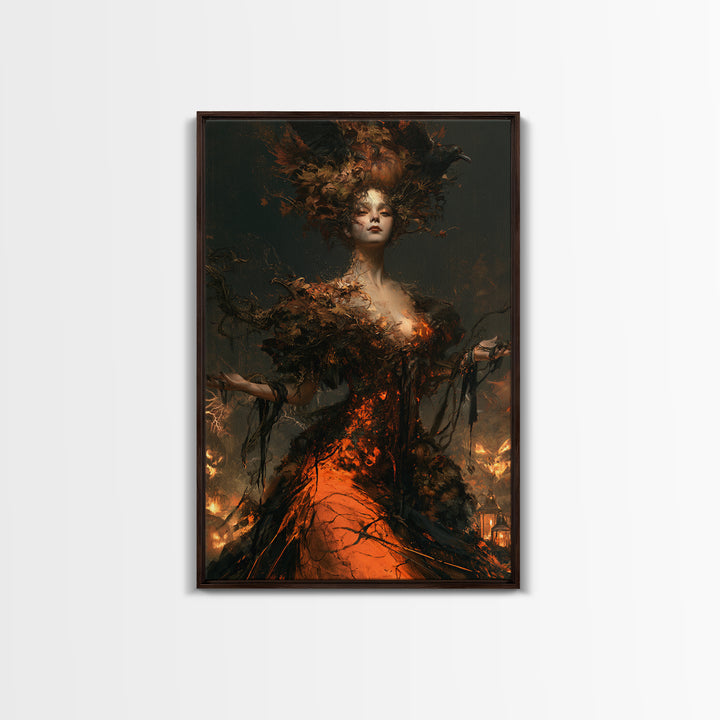 The Personification Of October, Victorian Gothic Art, Vertical Wall Art, Framed Canvas Print, Gothic Wall Decor, Halloween Portrait Art