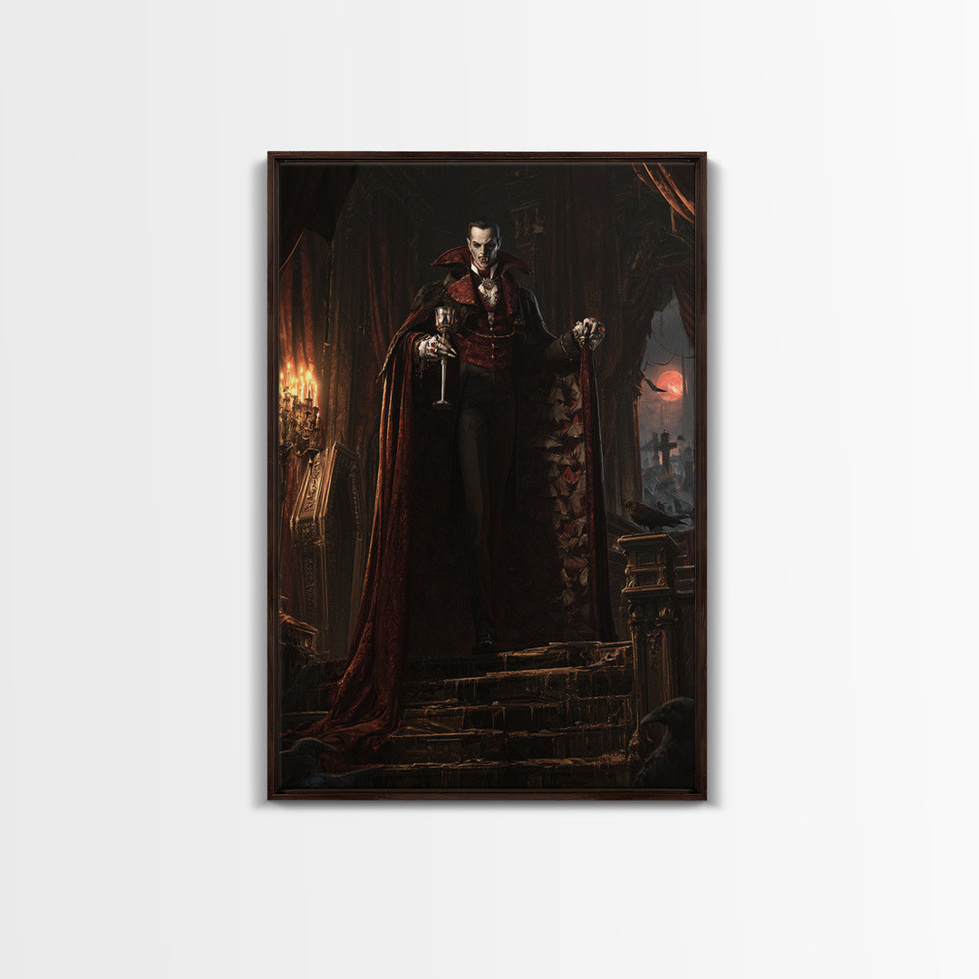 The Crimson Count Of Hollow Keep, Victorian Gothic Art, Vertical Wall Art, Framed Canvas Print, Gothic Wall Decor, Halloween Portrait Art