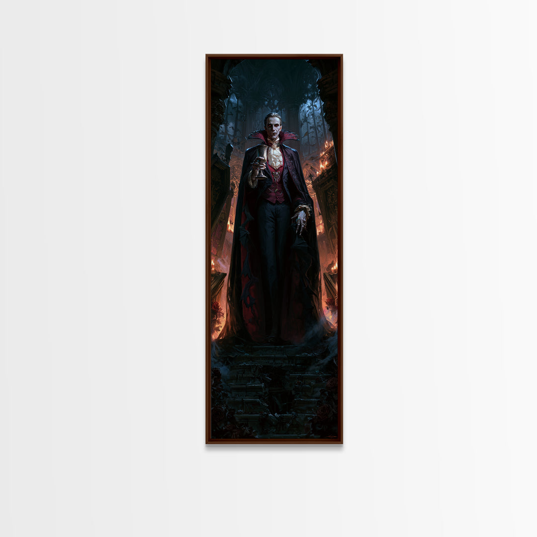 The Crimson Count Of Hollow Keep, Macabre Victorian Decor, Tall Narrow Wall Art, Canvas Print, Gothic Wall Decor, Halloween Portrait Art