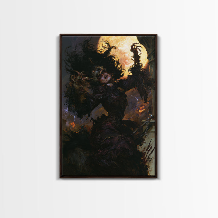 The Widow Wolf Of Briar Moon, Macabre Victorian Decor, Vertical Wall Art, Framed Canvas Print, Gothic Wall Decor, Halloween Portrait Art