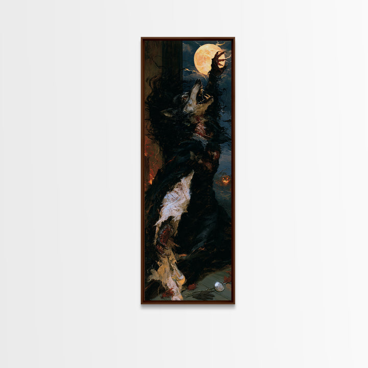 The Widow Wolf Of Briar Moon, Antique Gothic Portrait, Tall Narrow Wall Art, Framed Canvas Print, Gothic Wall Decor, Halloween Portrait Art