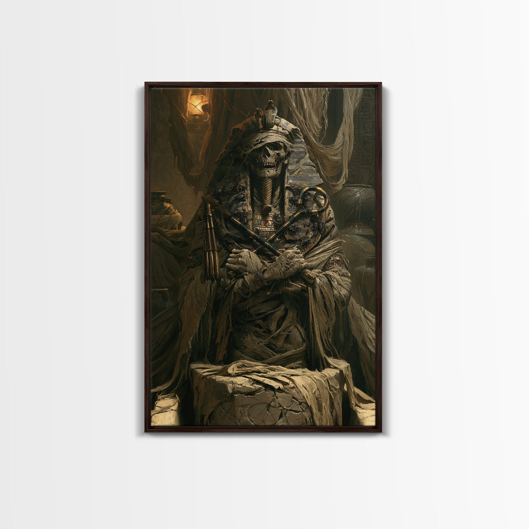 The Pharaoh Of Dustbound Silence, Victorian Horror Portrait, Vertical Wall Art, Framed Canvas Print, Gothic Wall Decor, Dark Fantasy Art