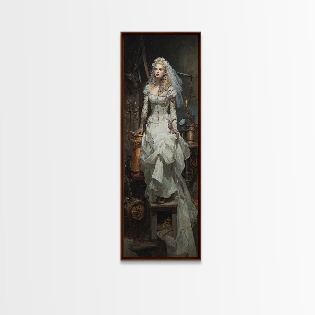 The Stitched Bride Of Thunder Hall, Macabre Victorian Decor, Tall Narrow Wall Art, Framed Canvas Print, Gothic Wall Decor, Spooky Wall Decor