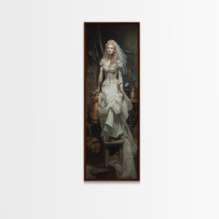 The Stitched Bride Of Thunder Hall, Macabre Victorian Decor, Tall Narrow Wall Art, Framed Canvas Print, Gothic Wall Decor, Spooky Wall Decor