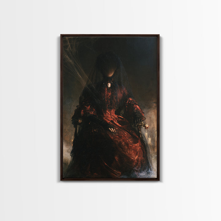 The Invisible Mourner Of Glass House, Dark Academia Wall Art, Vertical Wall Art, Canvas Print, Gothic Wall Decor, Halloween Portrait Art
