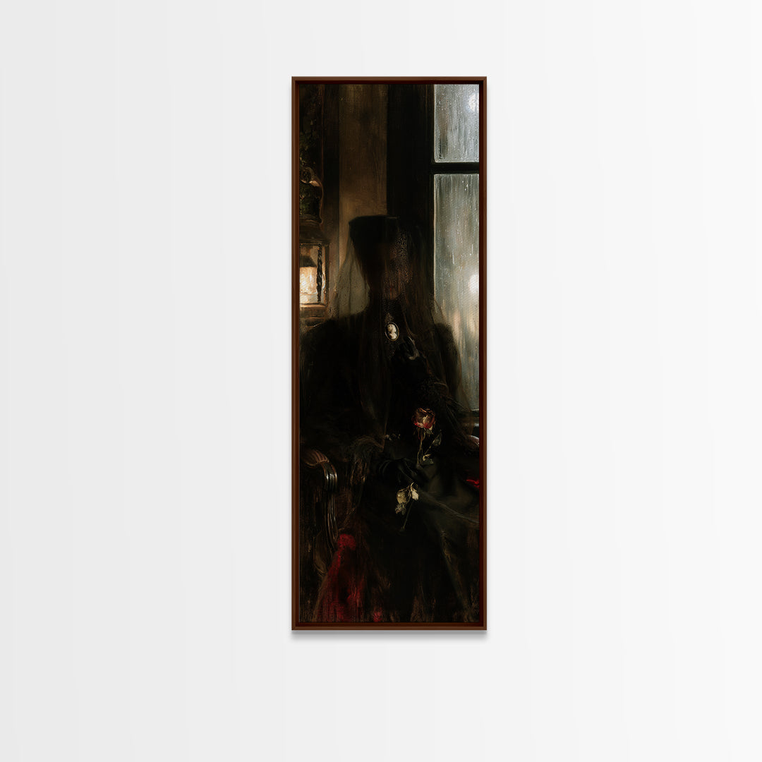 The Invisible Mourner Of Glass House, Macabre Victorian Decor, Tall Narrow Wall Art, Canvas Print, Gothic Wall Decor, Halloween Portrait Art
