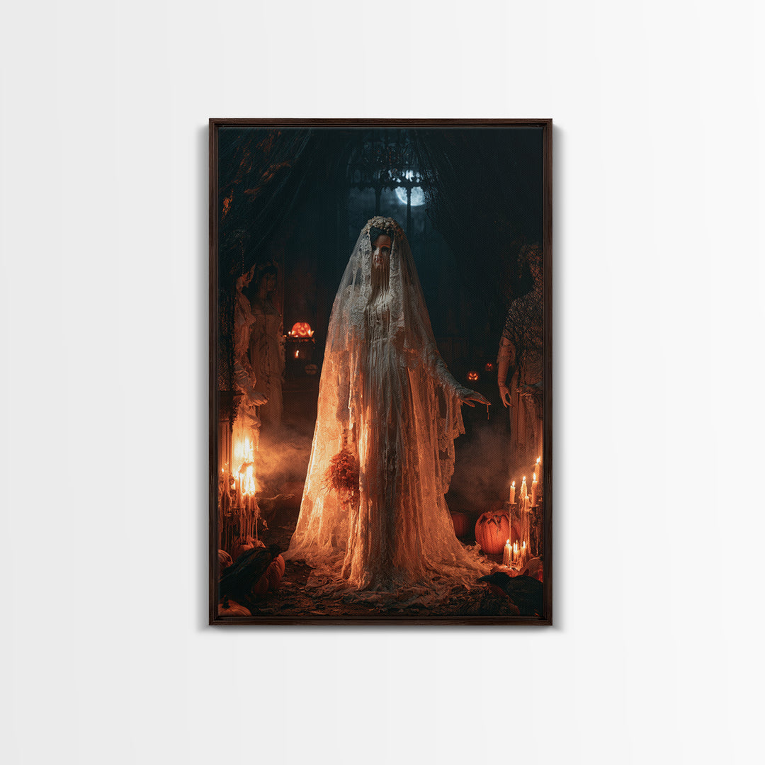 The Wax Bride Of Mourning Hall, Antique Gothic Portrait, Vertical Wall Art, Framed Canvas Print, Gothic Wall Decor, Halloween Portrait Art
