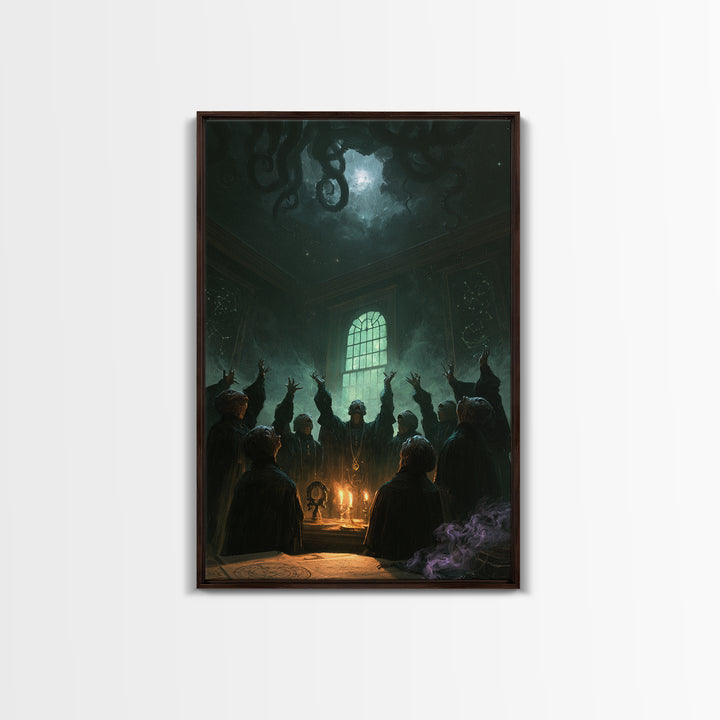 The Choir Of Deepwater Acolytes, Victorian Gothic Art, Vertical Wall Art, Framed Canvas Print, Gothic Wall Decor, Halloween Portrait Art