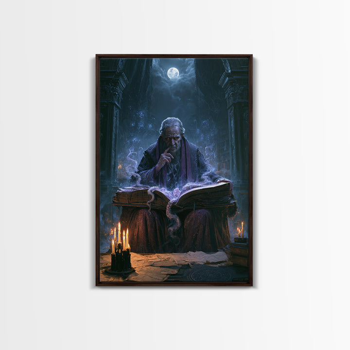 The Librarian Of Forbidden Tides, Antique Gothic Portrait, Vertical Wall Art, Framed Canvas Print, Gothic Wall Decor, Halloween Portrait Art