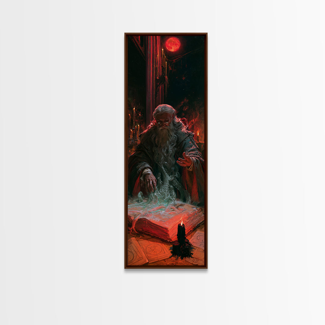 The Librarian Of Forbidden Tides, Victorian Gothic Art, Tall Narrow Wall Art, Framed Canvas Print, Gothic Wall Decor, Halloween Portrait Art