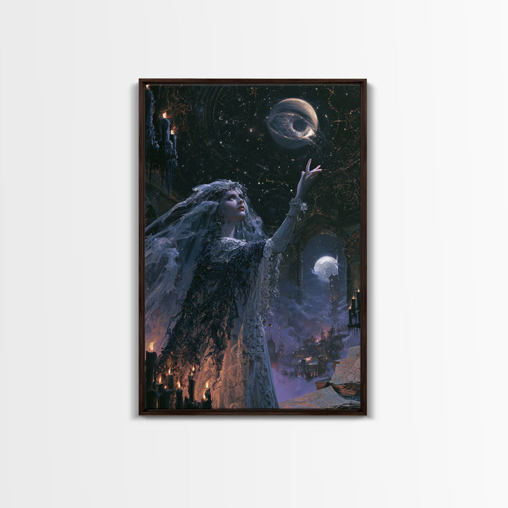 The Bride Of The Abyssal Moon, Dark Academia Wall Art, Vertical Wall Art, Framed Canvas Print, Gothic Wall Decor, Halloween Portrait Art