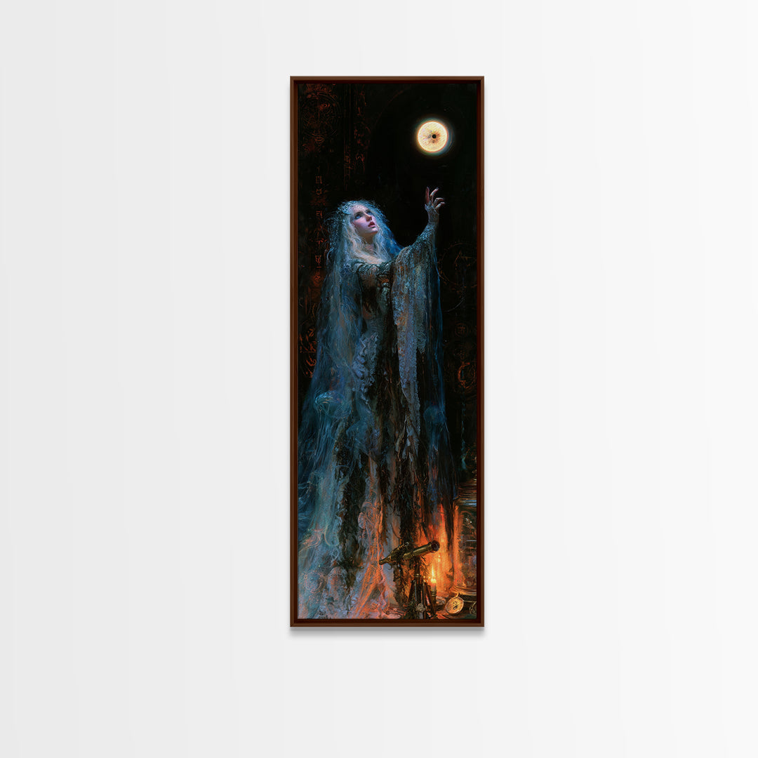 The Bride Of The Abyssal Moon, Antique Gothic Portrait, Tall Narrow Wall Art, Canvas Print, Gothic Wall Decor, Halloween Portrait Art