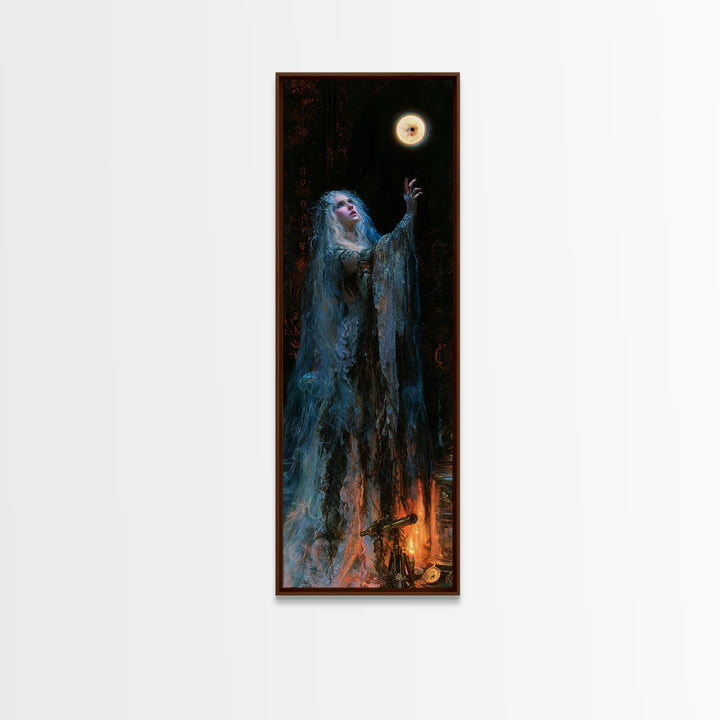 The Bride Of The Abyssal Moon, Antique Gothic Portrait, Tall Narrow Wall Art, Canvas Print, Gothic Wall Decor, Halloween Portrait Art