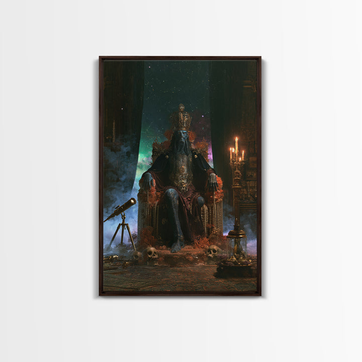 The Watcher In The Coral Throne, Lovecraftian Portrait Art, Vertical Wall Art, Framed Canvas Print, Gothic Wall Decor, Gothic Home Decor