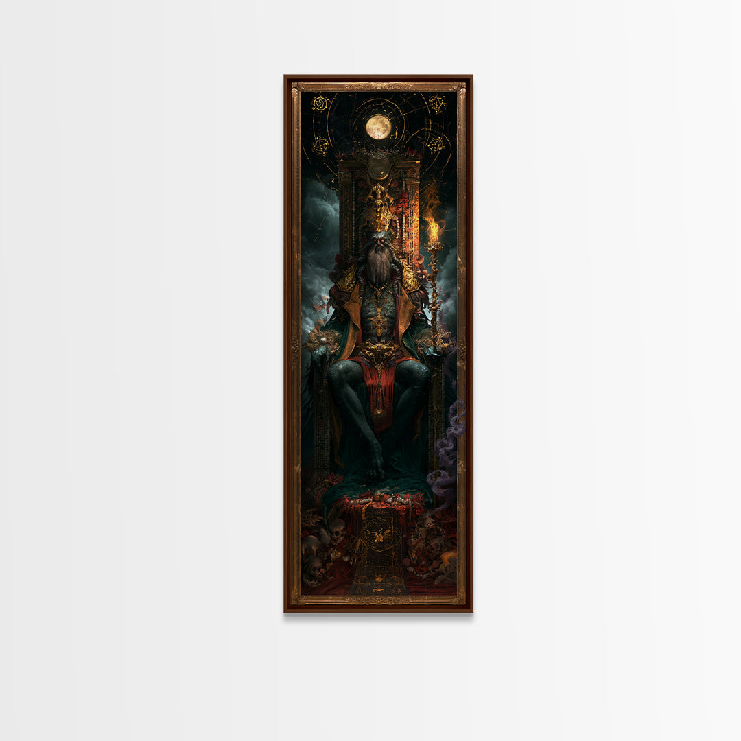 The Watcher In The Coral Throne, Macabre Victorian Decor, Tall Narrow Wall Art, Framed Canvas Print, Gothic Wall Decor, Macabre Wall Art