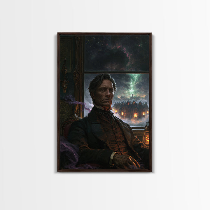 The Innsmouth Lantern Procession, Antique Gothic Portrait, Vertical Wall Art, Canvas Print, Gothic Wall Decor, Halloween Portrait Art