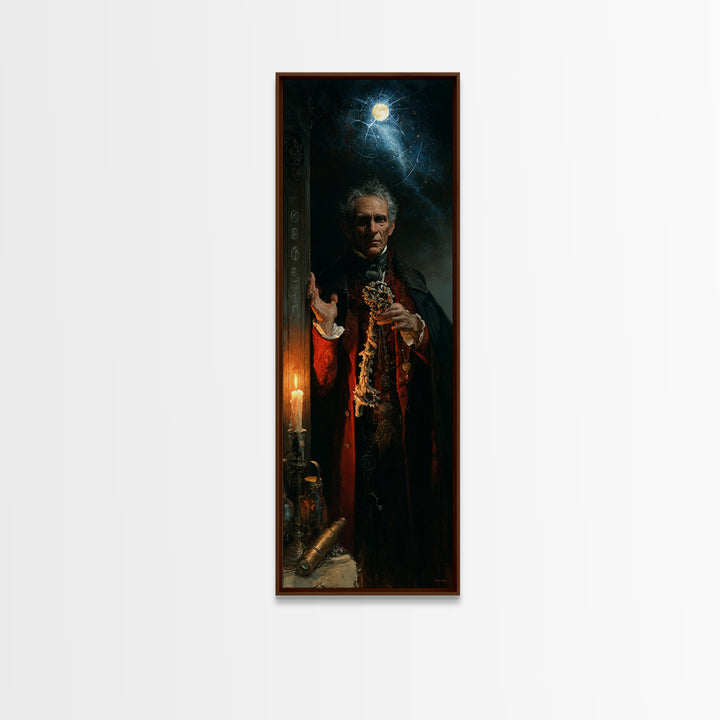 The Keeper Of The Black Reef Key, Macabre Victorian Decor, Tall Narrow Wall Art, Framed Canvas Print, Gothic Wall Decor, Statement Wall Art