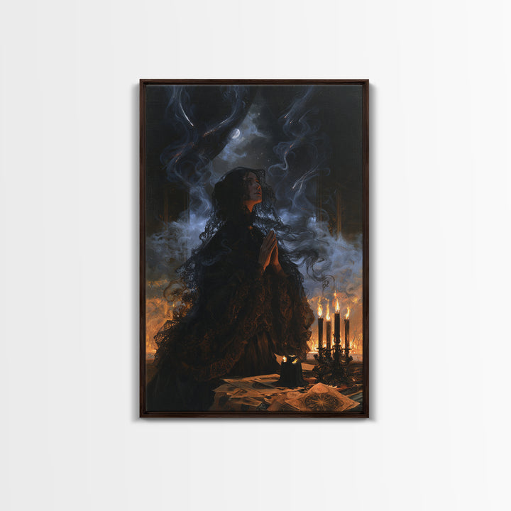 The Widow Of The Whispering Comet, Victorian Cosmic Horror, Vertical Wall Art, Framed Canvas Print, Gothic Wall Decor, Gothic Home Decor