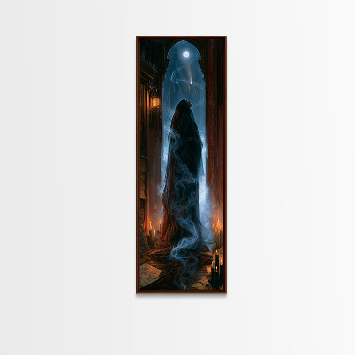 The Widow Of The Whispering Comet, Victorian Gothic Art, Tall Narrow Wall Art, Framed Canvas Print, Gothic Wall Decor, Halloween Decor