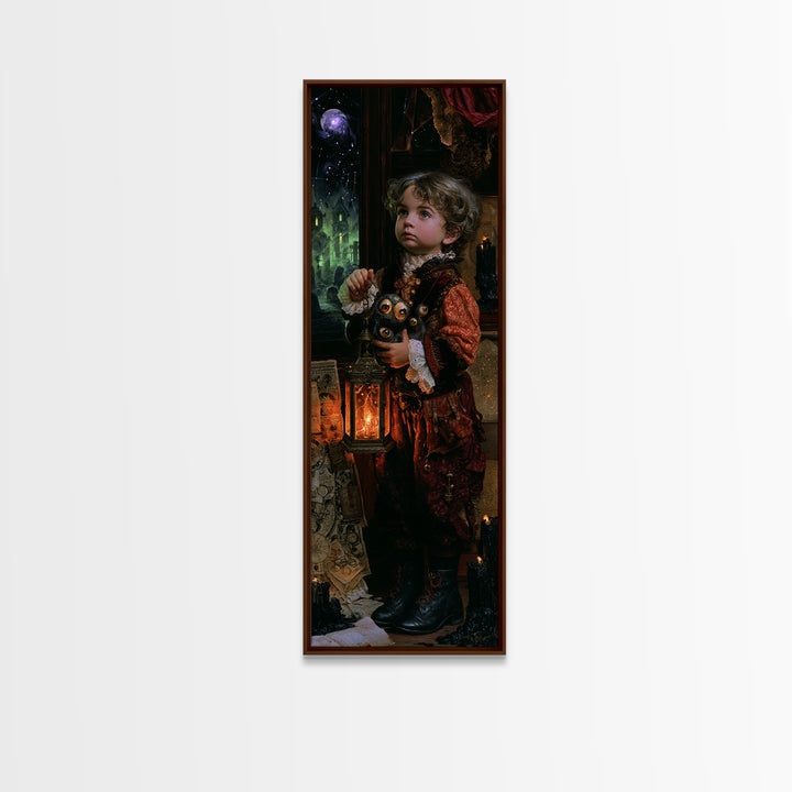 The Child Who Caught A Moon-Spawn, Lovecraftian Portrait Art, Tall Narrow Wall Art, Canvas Print, Gothic Wall Decor, Halloween Portrait Art