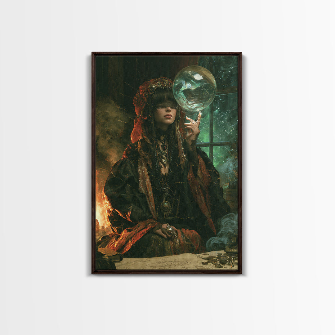 The Oracle Of The Glass Depths, Macabre Victorian Decor, Vertical Wall Art, Framed Canvas Print, Gothic Wall Decor, Halloween Portrait Art