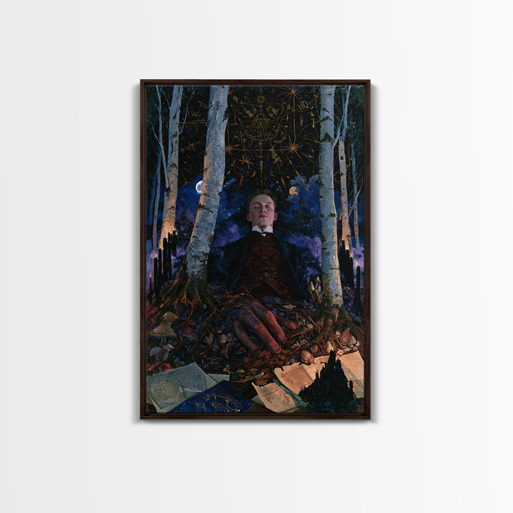 The Sleeper In The Birch Grove, Antique Gothic Portrait, Vertical Wall Art, Canvas Print, Gothic Wall Decor, Halloween Portrait Art