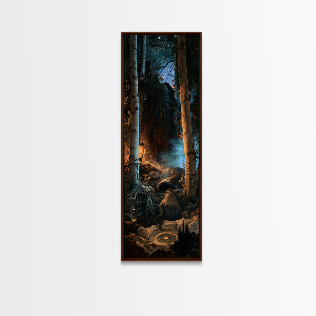 The Sleeper In The Birch Grove, Lovecraftian Portrait Art, Tall Narrow Wall Art, Framed Canvas Print, Gothic Wall Decor, Macabre Wall Art