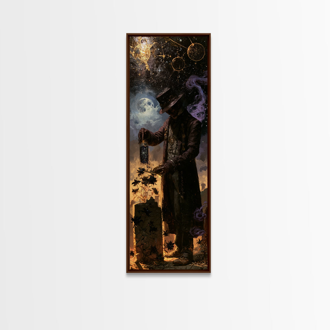 The Grave Gardener Of Yuggoth, Macabre Victorian Decor, Tall Narrow Wall Art, Framed Canvas Print, Gothic Wall Decor, Halloween Portrait Art