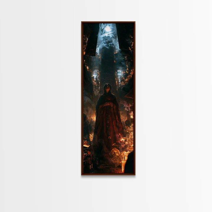 The Lantern Market Beyond The Veil, Antique Gothic Portrait, Tall Narrow Wall Art, Canvas Print, Gothic Wall Decor, Halloween Portrait Art