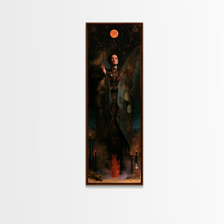 The Moth Prophet Of Kadath, Antique Gothic Portrait, Tall Narrow Wall Art, Canvas Print, Gothic Wall Decor, Halloween Portrait Art