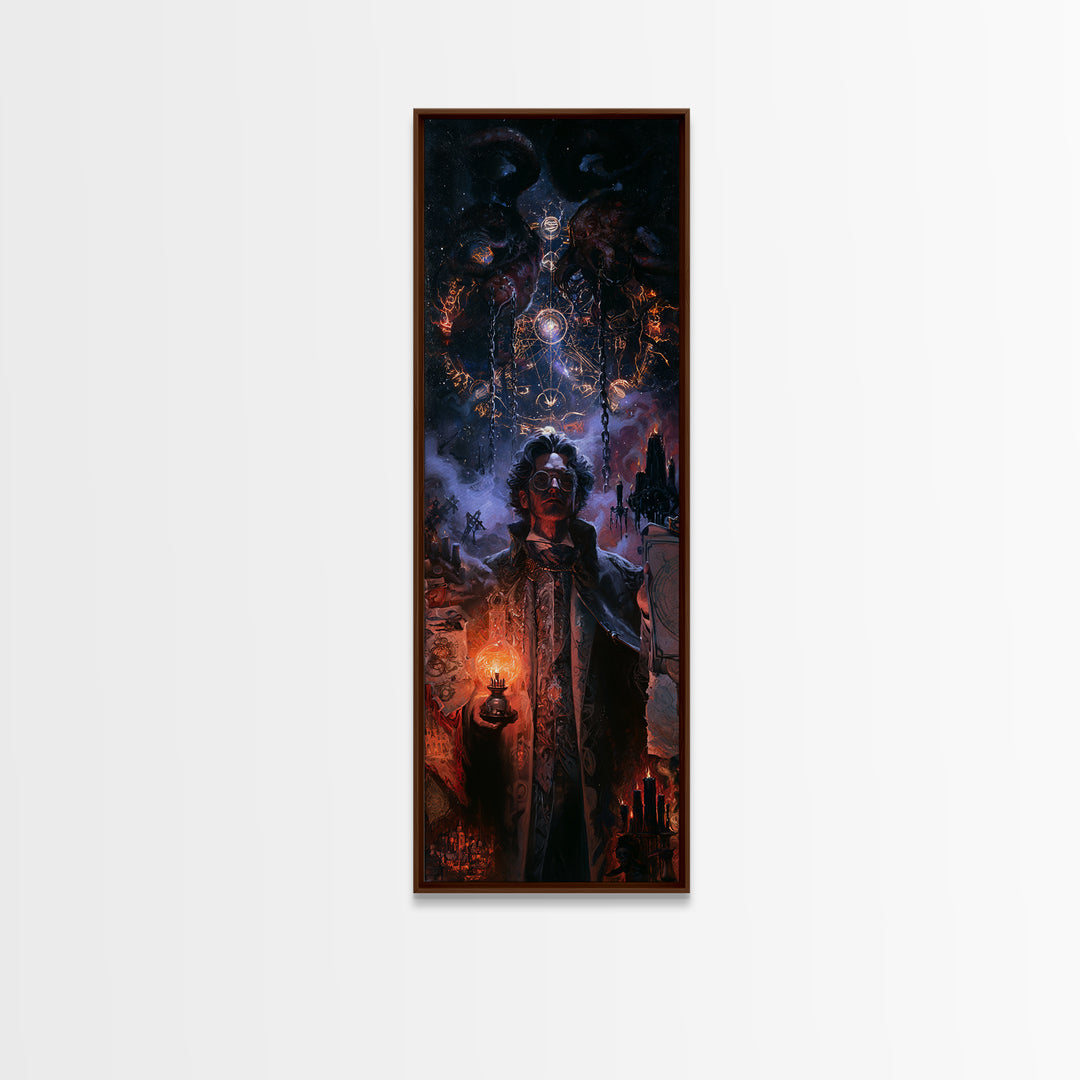 The Moonlit Shoggoth Menagerie, Dark Academia Wall Art, Tall Narrow Wall Art, Framed Canvas Print, Gothic Wall Decor, Halloween Portrait Art