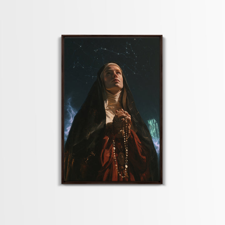 The Nun Of The Endless Constellation, Macabre Victorian Decor, Vertical Wall Art, Canvas Print, Gothic Wall Decor, Halloween Portrait Art