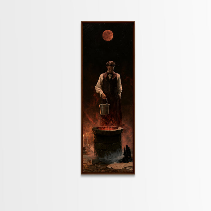 The Dreamwell Beneath Miskatonic, Victorian Horror Portrait, Tall Narrow Wall Art, Canvas Print, Gothic Wall Decor, Halloween Portrait Art