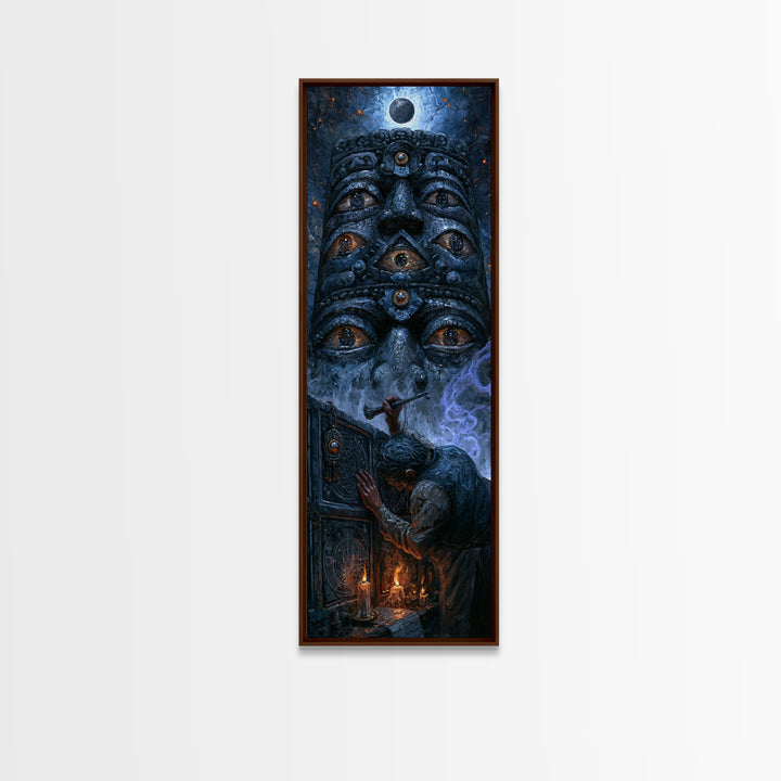 The Custodian Of The Whispering Idol, Macabre Victorian Decor, Tall Narrow Wall Art, Framed Canvas Print, Gothic Wall Decor