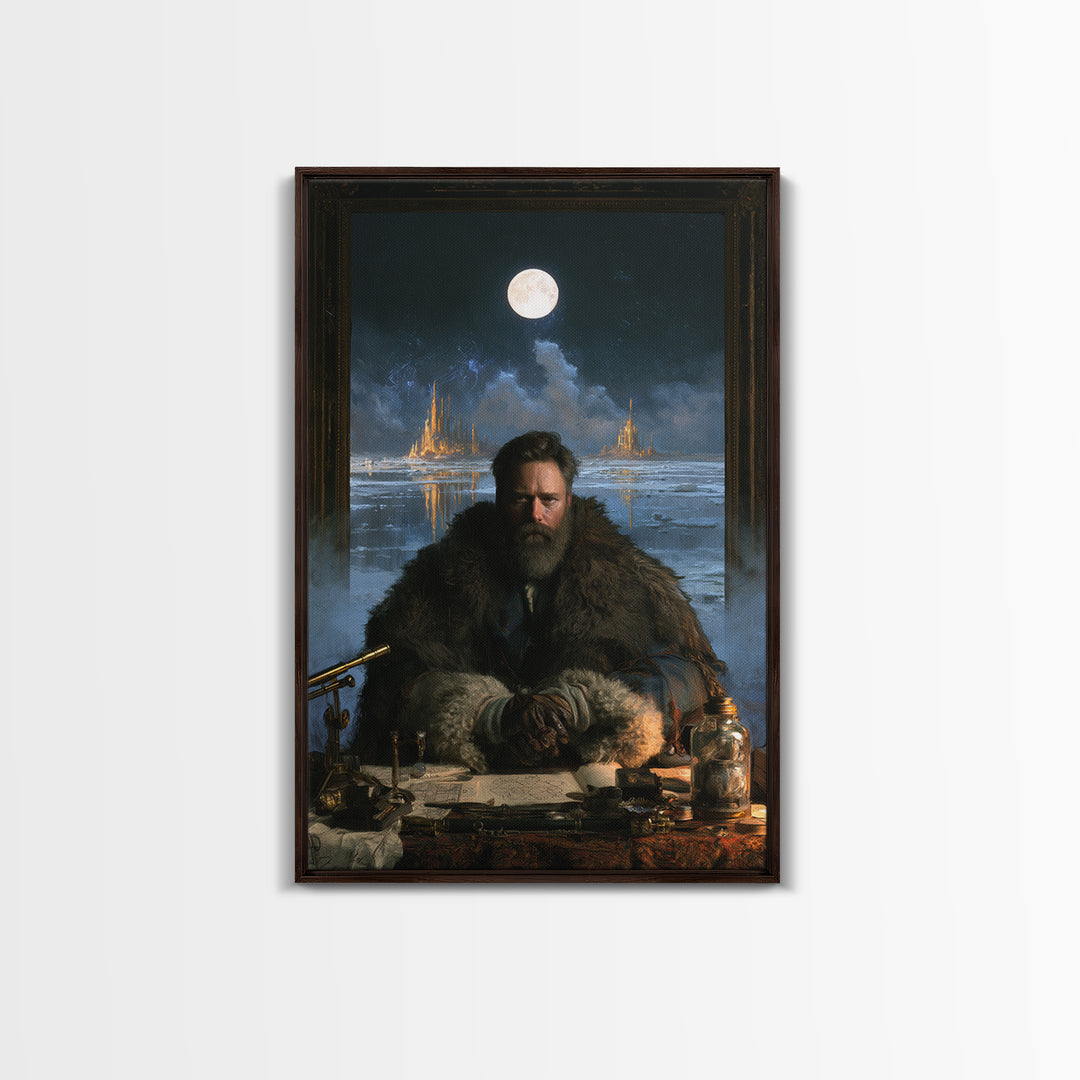 The Frost Beyond Carcosa, Lovecraftian Portrait Art, Vertical Wall Art, Framed Canvas Print, Gothic Wall Decor, Halloween Portrait Art