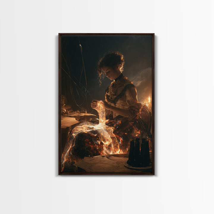 The Seamstress Of Living Nebulae, Macabre Victorian Decor, Vertical Wall Art, Framed Canvas Print, Gothic Wall Decor, Halloween Portrait Art