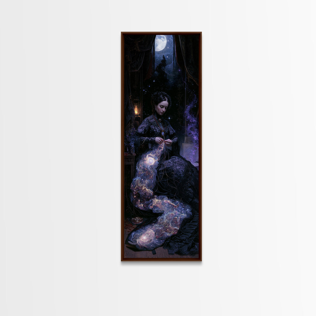 The Seamstress Of Living Nebulae, Victorian Cosmic Horror, Tall Narrow Wall Art, Framed Canvas Print, Gothic Wall Decor